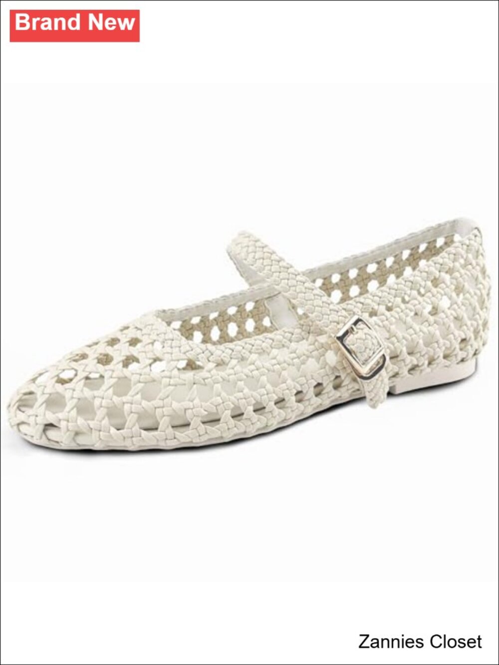 ✨ Woven Mary Jane Ballet Flats Faux Leather Memory Foam Buckle Strap Hidden Heel